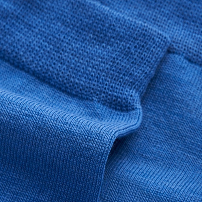 Close-up of blue merino knit